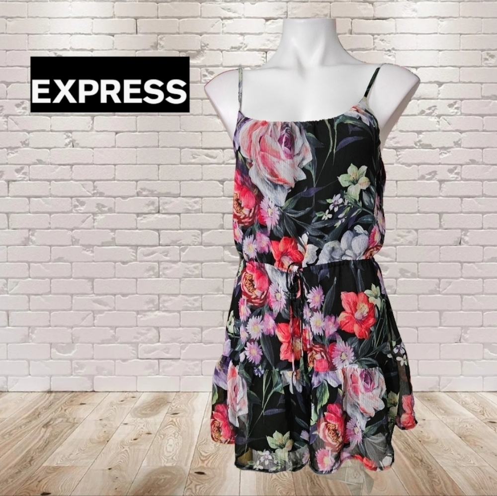 Express Black and Pink Floral Jumpsuit